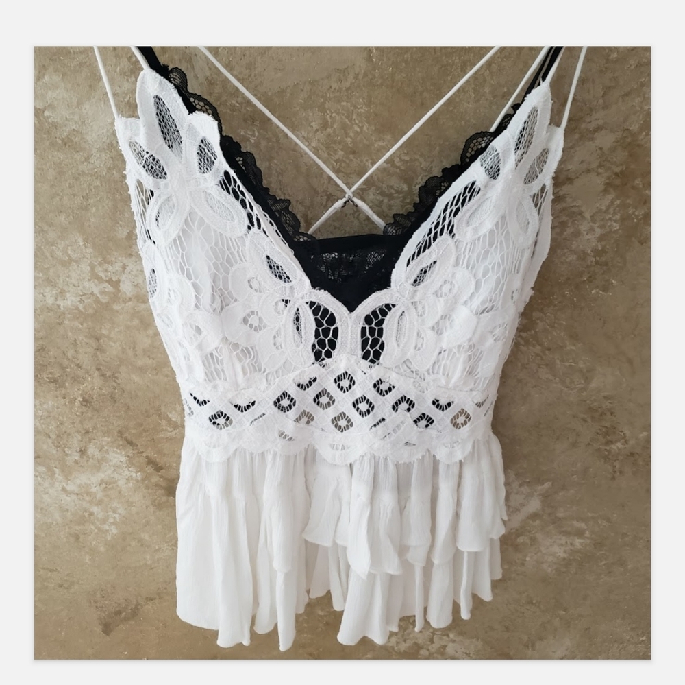 Free People Adella Cami White Lace V-Neck Sleeveless Camisole XS NWT - Picture 13 of 16